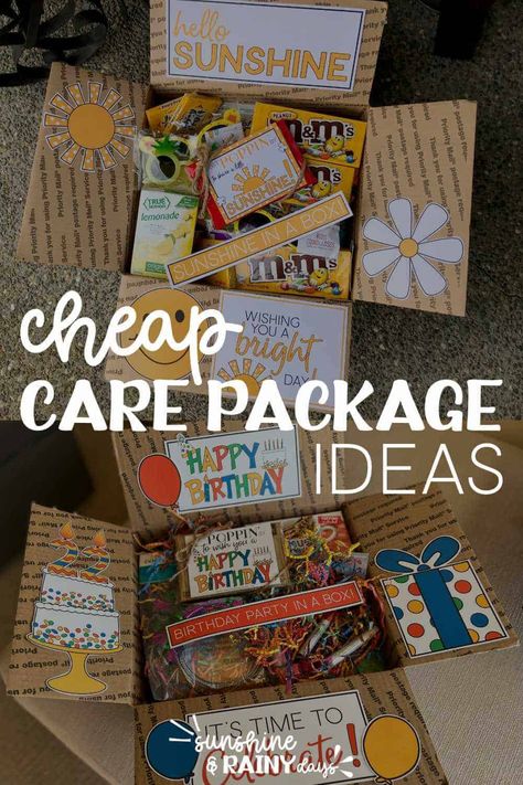 Cheap care packages can share as much joy and happiness as the expensive alternatives. Focus on the thought and effort you put into gathering things your recipient will appreciate in order to create a memorable care package that shows your thoughtfulness. Get Well Soon Care Package Ideas, Winter Homeless Care Package, Care Package Decorating Ideas, January Care Package Ideas, Just Add Water Care Package, Small Care Package Ideas, Wedding Care Package, Care Packages For Men, Cute Care Package Ideas