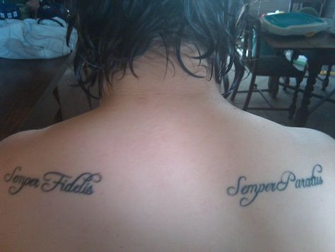 Semper Fi and Semper Paratus Semper Paratus Tattoo, Small Script Tattoo, Semper Paratus, Script Tattoo, Semper Fi, Tatting, Tattoo Quotes, Tattoos