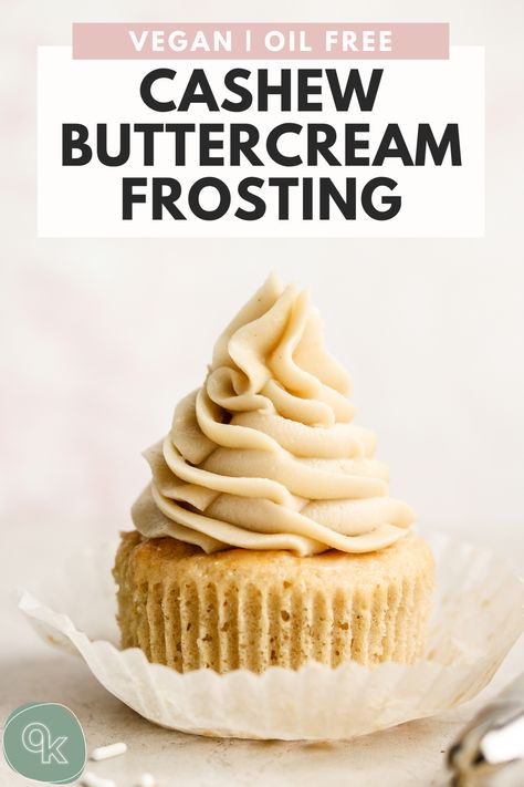 Rich, creamy and delicious vegan cashew buttercream frosting made with just 6 ingredients! Easy to make and perfect for cupcakes, cakes, cookies and more.   #veganrecipes #cashews #healthydesserts Healthy Vegan Frosting, Vegan Patisserie, Vegan Frosting Recipe, Okonomi Kitchen, Dairy Free Buttercream, Vegan Basics, 30th Cake, Healthy Frosting, Budget Vegan