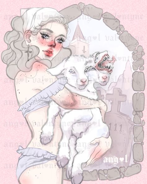 Morute Pfp, Dolly Art Style, Morute Art, Morute Wallpaper, Coquette Art Style, Cute Lamb Art, Horror Coquette, Cute Horror, Morute Core