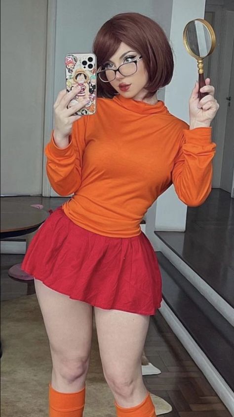 Velma Dinkley Cosplay Costume, Best Cosplay Women, Vilma Scooby Doo, Velma Makeup, Wilma Costume, Cosplay Plus Size, Steampunk Halloween Costumes, Velma Costume, Velma Cosplay