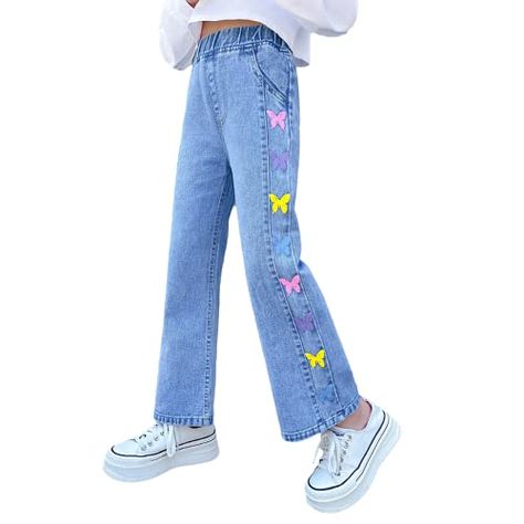 Butterfly Clothes, Girls Ripped Jeans, Trousers For Girls, Jeans Patchwork, Jeans Trend, Moda Denim, Streetwear Girl, Stretch Denim Pants, Jean Large