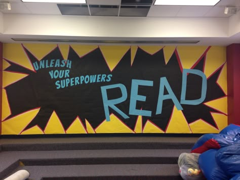 767 best images about School Classroom Theme: Superheroes! on ... Batman Classroom, Superhero School Theme, Superhero Bulletin Boards, Library Entrance, Hero Classroom Theme, Reading Display, Super Reader, Superhero Classroom Theme, School Library Displays