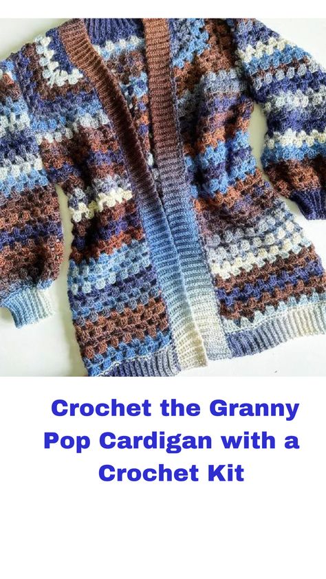 Here’s How to Crochet the Granny Pop Cardigan with a Crochet Kit crochet granny square sweater #crochet Granny Pop Sweater, Granny Square Crochet Sweater Pattern, Square Sweater Crochet, Crochet Granny Square Sweater, Easy Crochet Cardigan, Hekel Patrone, Squared Clothes, Square Sweater, Granny Square Sweater