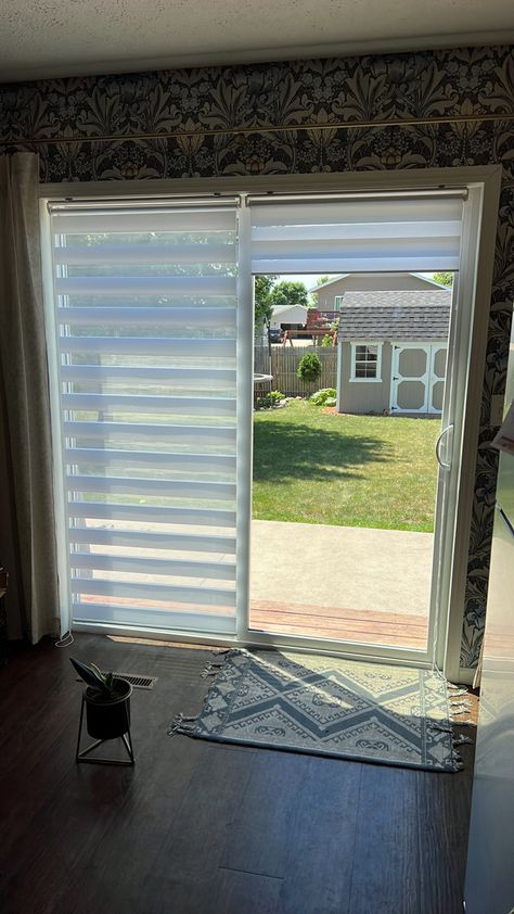 I looked for months for options to add shades to my traditional patio doors that weren’t the awful vertical plastic/carpet shades. I’ve always had curtains but didn’t like having them pulled shut, they’re there for looks. I finally found a zebra shade meant for patio doors! They’re long enough and have the right widths! They come in other colors as well - check out the link to upgrade your patio doors! #commissionsearned IG: @libbyoolman Traditional Patio Doors, Patio Door Shades, Day And Night Blinds, Plastic Carpet, Traditional Patio, Door Shades, Zebra Shades, Zebra Blinds, Door Blinds