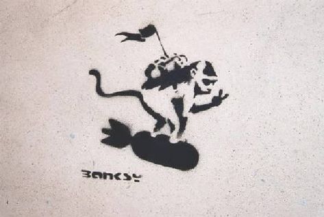 BANKSY - MONKEY BOMB Banksy Tattoo Ideas, Banksy Tattoo, Banksy Monkey, Stencil Graffiti, Arm Tats, Graffiti Tattoo, Street Art Banksy, Protest Art, Banksy Art