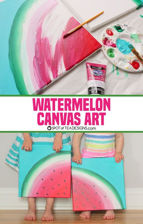 Watermelon canvas art featuring @Decoart_inc Americana Premium Paints | spotofteadesigns.com Kids Canvas Painting, Kids Canvas Art, Summer Painting, Tea Design, Kids Canvas, Easy Canvas Painting, Camping Art, Art Party, Canvas Crafts