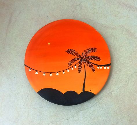 Painting On Round Cardboard, Round Painting Ideas On Canvas, Round Cardboard Painting Ideas, Painting On Wood Acrylic, Circle Canvas Painting Aesthetic, Mdf Painting Ideas, Round Canvas Painting Ideas Easy, Sip N Paint Ideas, Circular Canvas Painting