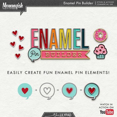 Mommyish - Enamel Pin Builder  	This set of styles and actions allows you to create fun enamel pin elements for your pages and kits.  Included in this download is a link to this youtube tutorial that shows you exactly how to work with this set.  This set contains several ... Diy Pin Badge, Selling Enamel Pins, Making Enamel Pins, How To Make Enamel Pins Diy At Home, How To Make Pins, Enamel Pins Backing Cards, Make Enamel Pins, Theatre Crafts, No Sew Fleece Blanket