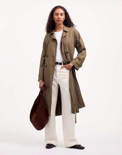 The Drapey Twill Capsule | Madewell Madewell Style, Madewell Jacket, Clothes Steamer, Cardigan Crop, Belted Trench Coat, Perfect Jeans, Trench Coats Women, Renewable Energy, Linen Blend