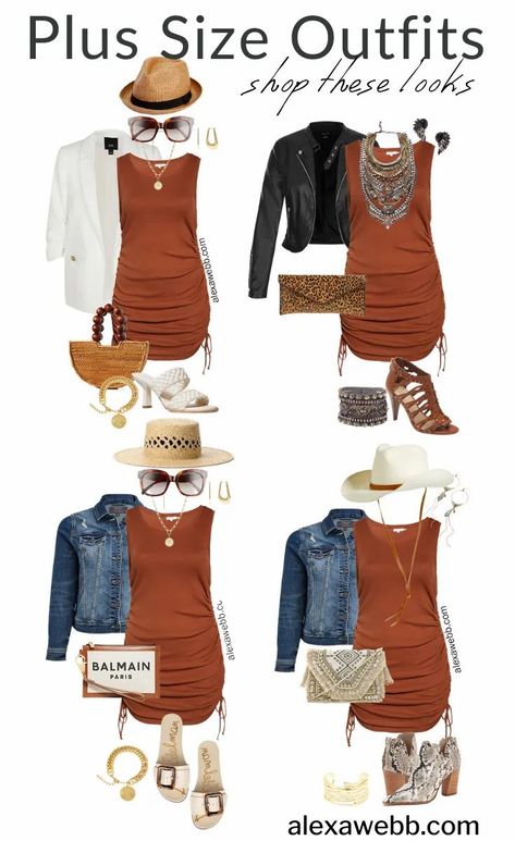 Plus Size Brown Tank Dress Outfits with a Rust Brown Tank Dress for Summer - Alexa Webb Target Plus Size Outfits Summer, Rust Colored Dress Outfit, Rust Dress Outfit Casual, Fall Brown Dress Outfit, Rust Blouse Outfit, Rust Color Dress Outfit, Brown And Rust Outfit, Brown Dress Casual, Casual Dress Outfit Plus Size