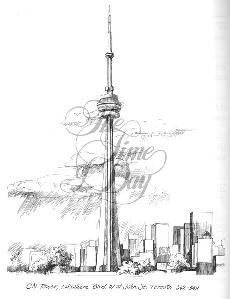 Cn Tower Sketch, Cn Tower Painting, Cn Tower Drawing, Cn Tower Tattoo, Landmark Drawings, Toronto Drawing, Toronto Cn Tower, Toronto Images, Remembrance Tattoos