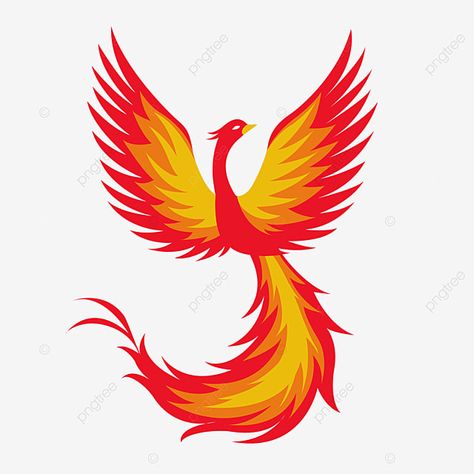 Phoenix Cartoon, Phoenix Clipart, Phoenix Illustration, Orange Clipart, Art Deco Vector, Fire Illustration, Tail Tattoo, Freedom Graphic, Red Clipart