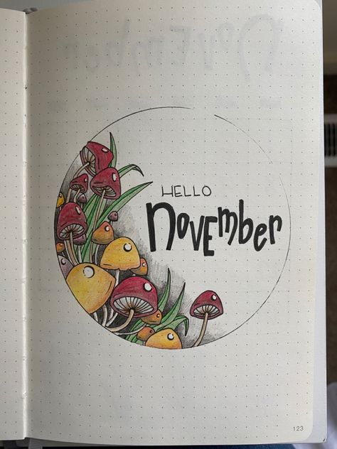 November Title Page, Mushroom Bullet Journal, November Bujo, September Bujo, Earthy Vibes, Bullet Journal Month, Bullet Journal 2019, Journal Inspiration Writing, Moon Journal