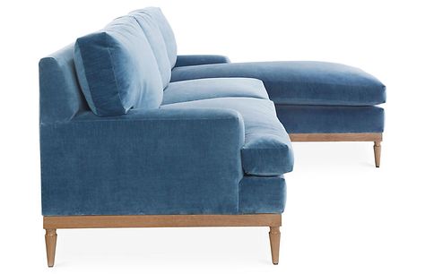 Sutton Right-Facing Sectional, Harbor Blue Velvet - One Kings Lane - Brands | One Kings Lane Blue Velvet Sofa, High Fashion Home, Velvet Sofa, Stylish Home, Blue Velvet, One Kings Lane, Sectional Sofa, Modern Decor, Home Furnishings