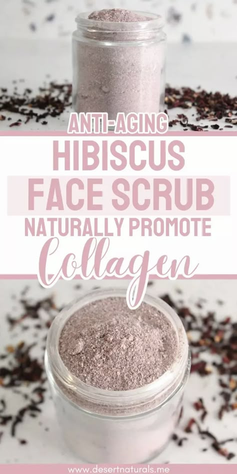 This homemade hibiscus, oatmeal, rose hip and pink kaolin clay face scrub will work wonders for your skin. The DIY face scrub helps with hydrating, locking in moisture, redness, inflammation, acne, and even offers anti-aging benefits by promoting natural collagen production. Because the DIY natural face scrub recipe uses all natural ingredients you'll get a highly effective homemade natural remedy that is toxin free. Learn how to make this homemade scrub and get the full DIY Beauty Recipe. Exfoliating Face Scrub Diy Recipes, Diy Natural Face Scrub, Hibiscus Soap Diy, Diy Face Scrub For Oily Skin, Salt Face Scrub Diy, Homemade Face Scrub Exfoliate Natural, Natural Face Exfoliant Diy, Diy Natural Makeup Recipes, Hibiscus Powder Recipes