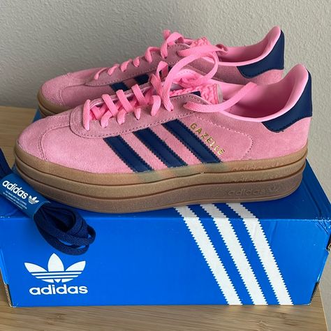 Brand New Gazelles, Never Worn, Limited Edition Pink And Navy Adidas Gazelle, Adidas Shoes Women Pink, Pink And Navy Gazelle, Pink And Blue Sambas, Adidas Samba Pink, Adidas Gazelle Pink, Adidas Gazelle Women, Pink Gazelles, Pink Adidas Shoes