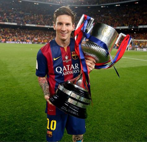 They are La Liga Champions & now Copa del Ray Champions 2015 #Messi #Barcelona ... One more for the treble !! Ankara Messi, Messi 2015, God Of Football, Antonella Roccuzzo, Messi Fans, Argentina Soccer, Argentina National Team, Lionel Andrés Messi, Club World Cup