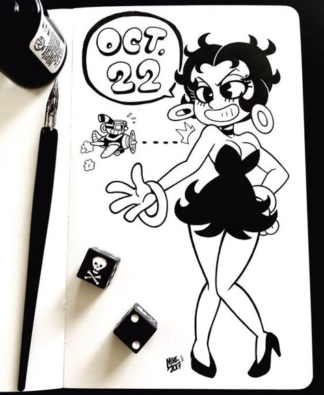 Cartoon Styles Different, Betty Boop Art Style, 1930s Cartoons Style, Bendy Reference, Betty Boop Fanart, Betty Boop Drawing, 1930s Cartoons, Old Cartoon Characters, Quill Pen