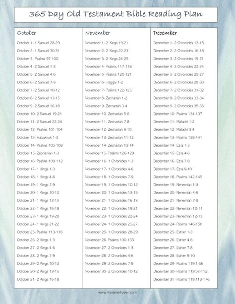 365-day Old Testament Bible Reading Plan - Kaylene Yoder Bible In A Year Plan Free Printable, Daily Bible Reading Plan, Chronological Bible, Old Testament Bible, New Testament Bible, Scripture Writing Plans, Bible Study Books, Bible In A Year, Writing Plan