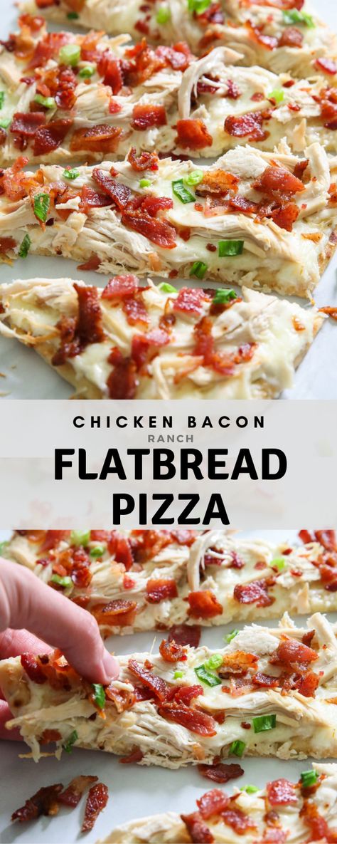 This 15-minute chicken bacon ranch flatbread pizza is loaded with creamy ranch, crispy bacon bits, and melted mozzarella cheese. It's quick comfort food everyone will love! #maincourse Chicken Bacon Ranch Flatbread, Bacon Flatbread, Chicken Flatbread Recipes, Quick Comfort Food, Pizza Naan, Chicken Bacon Ranch Pizza, Flatbread Pizza Recipes, Minute Chicken, Bacon Pizza