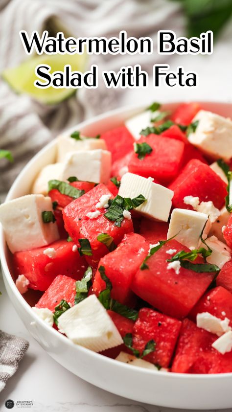 Light, refreshing, and bursting with flavor, this easy Watermelon Basil Salad with Feta will be the hit of every summer meal! Watermelon Blueberry Feta Salad, Watermelon Feta Salad Balsamic, Watermelon Feta Basil Salad, Watermelon Basil Salad, Watermelon Cucumber Feta Salad, Cucumber Watermelon Salad, Watermelon Feta Mint Salad, Loaded Potato Salad, Watermelon Feta Salad