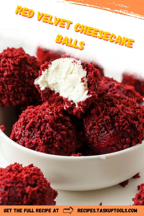 Indulge in the rich and decadent flavors of Red Velvet Cheesecake Balls. This irresistible no-bake treat combines the classic taste of red velvet with a creamy cheesecake center, creating a delightful bite-sized dessert perfect for any occasion. Whether you're hosting a party or simply satisfying a sweet tooth, these easy-to-make cheesecake balls are sure to impress. Discover the step-by-step guide to crafting these velvety delights and elevate your dessert game. Ideal for gifting or enjoying with family, these treats will Red Velvet Desserts, Cheesecake Balls, Cake Ball Recipes, Cheesecake Bites Recipe, Red Velvet Recipes, Velvet Cheesecake, Red Velvet Cake Mix, Diy Snacks, Red Velvet Cheesecake