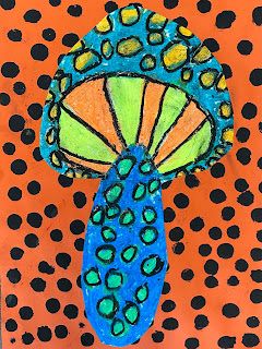 Mrs. Harris' art room: Yayoi Kusama kindergarten mushrooms art lesson Yayoi Kusama Kindergarten, Yayoi Kusama Art Lesson For Kids, Dotted Pumpkins, Yahoo Kusama, Line Art Lesson, Kusama Art, Mushrooms Art, Room Kindergarten, Kindergarten Art Lessons