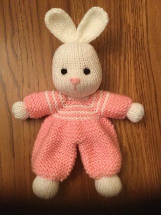 Bunny Little Lovey knitting project by Rainebo | LoveKnitting Flat Knitted Toys Free Patterns, Stuffing Projects, Teddy Pattern, Knitting Dolls Free Patterns, Rabbit Knitting Pattern, Knitted Dolls Free, Teddy Bear Knitting Pattern, Bunny Knitting Pattern, Animal Knitting