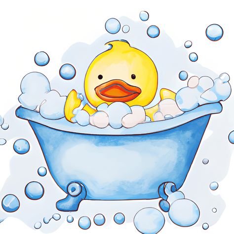 Rubber Duck In Bathtub, Bathing Drawing, Cute Duck Art, Bathtub With Bubbles, Classroom Bathroom, Cap Drawing, Duck Pins, Duck Art, Parking Spot