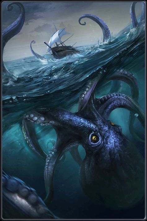 The Kraken Art, Fantasy Sea Art, Sea Monster Tattoo, Deep Sea Monsters, Sea Monster Art, Kraken Tattoo, Sea Beast, Kraken Art, Creature Marine