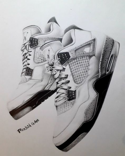 Graphite pencil work by me. Format A3 Bristol paper Jordan Drawing Shoes Pencil, Jordan 4 Sketch, Jordan 4 Drawing, Sneaker Drawing, Pencil Shoes, Nike Drawing, Sketch Shoes, Shoes Sketch, Drawing Shoes