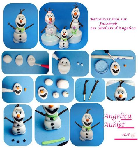 Olaf snowman Gumpaste Cake Toppers, Torte Frozen, Olaf Cake, Bolo Frozen, Snowman Cake, Cake Topper Tutorial, Fondant Tutorial, Fondant Decorations, Character Cakes