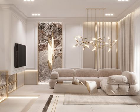 Gold Interior Design, Korean Bedroom, White Room Decor, Gold Living Room, Beige Living Rooms, Gold Interior, Elegant Living Room, Elegant Living, Design Living Room