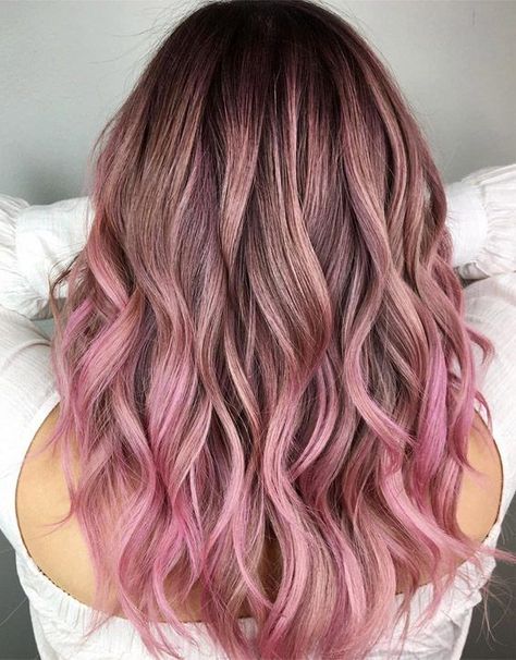 Brown Hair With Blonde And Pink Balayage, Ombre Hair Color Pink, Pink Hair Highlights, Guytang Mydentity, Winter Hair Color Trends, Golden Brown Hair Color, Pink Hair Color, Pink Ombre Hair, Honey Brown Hair