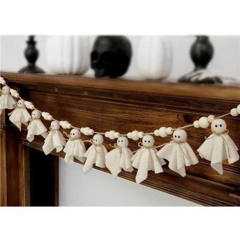 Package Includes: You Will Get A Hauntingly Charming Garland Featuring A String Of Felted White Ghosts With Wooden Beads. The Handmade Retro Designs, Add A Bewitching Touch To Your Halloween Decor. High-Quality: The Scary Halloween Banners Are Made Of Quality Felted Material, Soft And Velvety Textured. Durable Outdoor Halloween Decorations, It Can Withstand Stretching, Pulling, And General Wear And Tear Over Many Seasons Of Use. The Wood Beads Are Handmade With Smooth Edges. Cute Decorations: De Party Ideas Halloween, Halloween Porch Decor, Halloween Outdoor Decoration, Rustic Halloween Decor, Halloween Costumes Ideas, Hallowen Ideas, Rustic Halloween, Halloween Party Ideas, Adornos Halloween