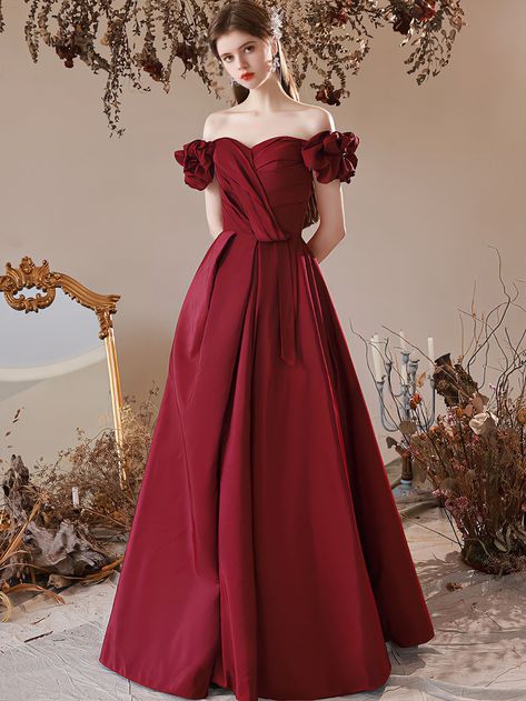 Satin Long Prom Dress, Burgundy Formal Dress, A Line Evening Dress, Burgundy Prom Dress, Burgundy Bridesmaid Dresses, Evening Dress Fashion, Custom Size Dresses, A Line Prom Dresses, Prom Dresses Lace