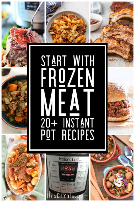 Can I cook frozen meat in my Instant Pot? YES! By using your pressure cooker you can cook frozen beef and frozen pork and get delicious results with any of this collection of frozen meats in Instant Pot recipes! A quick and easy way to make last minute meals! When you know how to cook frozen meat in the Instant Pot you can make tasty meals fast even when you haven’t planned ahead. Fast Pressure Cooker Meals, Frozen Pressure Cooker Meals, Frozen Beef Instant Pot, Instant Pot Frozen Ground Beef, Instant Pot Dump Recipes, Pressure Cooker Soup Recipes, Instant Pot Lasagna Recipe, Frozen Chicken Recipes, Frozen Beef