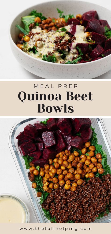 A glass, rectangular storage container holds the components for a plant-based meal, with a small container of dressing nearby. Beet Salad Meal Prep, Meal Prep With Beets, Beet Buddha Bowl, Vegan Beet Salad, Beet Chickpea Salad, Wfpb Meal Prep, Beet Bowl, Meal Prep Quinoa, Marinated Beets