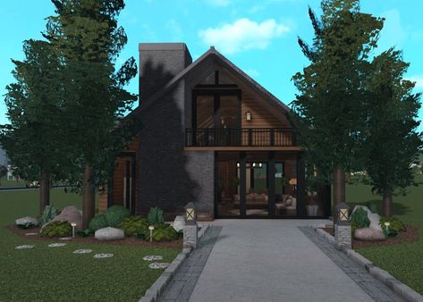 Bloxburg Cottage Layouts 2 Story, Bloxburg Lodge House, Forest Home Bloxburg, Bloxburg Forest House Ideas, Bloxburg Dark Color Schemes, Bloxburg Scandinavian House, Modern Bloxburg Exterior, Bloxburg House Exterior Colors Schemes, Cabin House Bloxburg