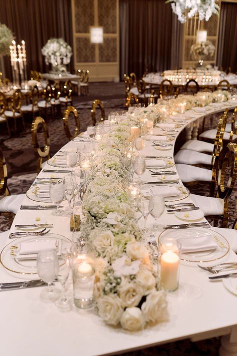 Serpentine Tables Wedding, Long Table Reception, Luxury Winter Wedding, Winter Ceremony, Feasting Table, Round Table Decor, Ballroom Reception, Wedding Hall Decorations, Wedding Reception Design