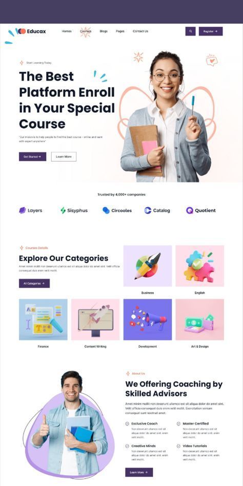 Website design School Website Design, Web Design School, Learning Website Design, Website Landing Page Design, Ui Ux Design Trends, Business Website Design Templates, Website Design Mobile, Figma Website, Shop Banner Design