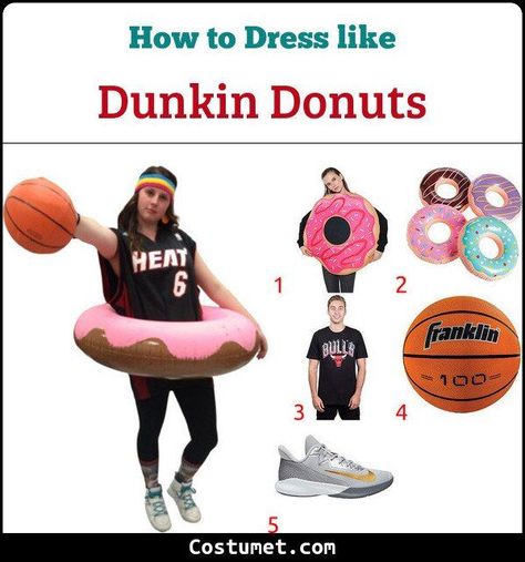 Dunkin Costume, Dunkin Donuts Costume, Doughnut Costume, Donut Halloween Costume, Donut Names, Basketball Costume, Donut Pun, Donut Costume, Donut Dress