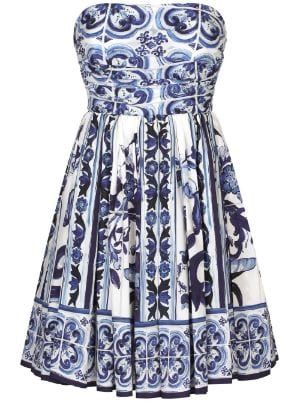 Dolce & Gabbana - Designer Fashion - FARFETCH Majolica Dress, Farfetch Dress, Dolce And Gabbana Dress, Majolica Blue, Cotton Poplin Dress, Printed Short Dresses, Marine Uniform, Beach Dresses Summer, Dolce Gabbana Dress