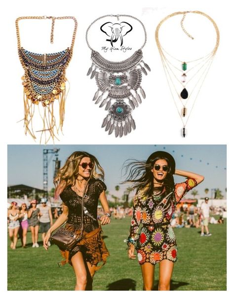 "Coachella Festival Boho Necklaces" by myglamstyles on Polyvore Chic Festival Shoulder Bag, Chic Festival Choker Necklace, Luxury Bohemian Choker For Festivals, Festival Bags Coachella, Glam Street Style, Bohemian Nickel-free Necklace For Festivals, Coachella Festival, Boho Festival, Boho Necklace