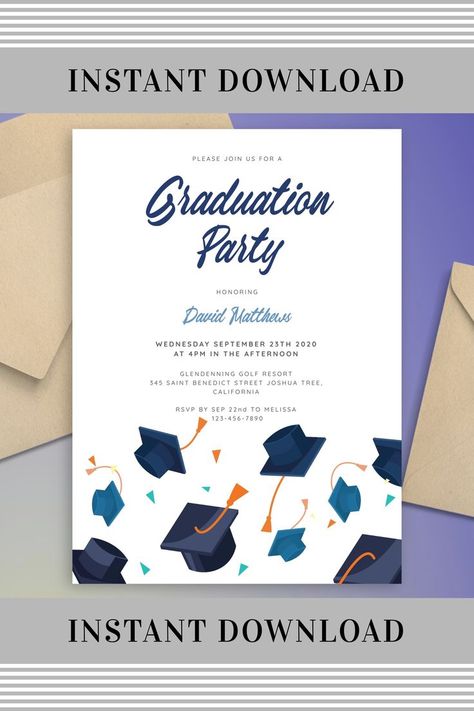 Create a personalized graduation party invitation and send it to the recipient via the Internet. It is the perfect way to plan your event quickly and efficiently. Knowing which of your loved ones will be at your party, you can comfortably prepare for it. Set up your graduation party invite in a free online editor, write welcome words, add a photo, and customize other design elements. Enjoy the result and easily send grad invites to your guests Graduation Invitation Card Design Templates Free Printable, Invitation Card Design Graduation, Free Printable Graduation Invitations, Grad Invites, Simple Invitations, Graduation Invitation Design, Graduation Invitation Cards, Welcome Words, Graduation Party Invitations Templates