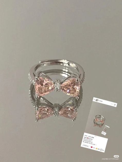 Jewelery Aesthic, Baby Pink Bow, Stylish Jewelry Accessories, Ethereal Jewelry, Coquette Style, Accesories Jewelry, Jewelry Aesthetic, Bow Ring, Bride Accessories