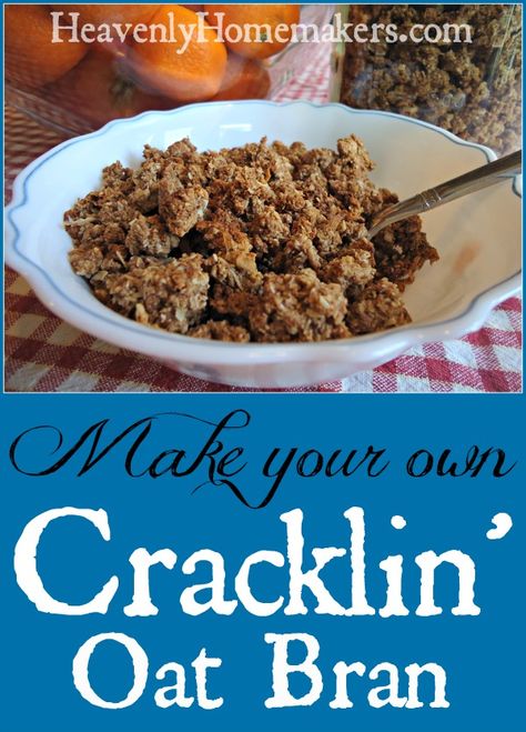 Make your own Cracklin' Oat Bran Cereal with whole ingredients - can be gluten… Homemade Cracklin Oat Bran, Cracklin Oat Bran Recipes, Homemade Raisin Bran Cereal, Oat Bran Cereal Recipes, Crackling Oat Bran Recipes, Hearty Desserts, Oat Bran Recipes, Cereal Recipes Homemade, Oat Bran Cereal