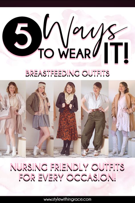 "Elevate your nursing wardrobe with 5 stylish ways to wear breastfeeding outfits for the office, casual days, date nights, and edgy looks. Explore now!" Cute Nursing Friendly Outfits, Postpartum Nursing Outfits, Breast Feeding Mother Outfits, Nursing Outfits Breastfeeding, Black Stretch Nursing-friendly Top, Nursing Friendly Outfits, Unique Outfit Ideas, Edgy Looks, Breastfeeding Clothes