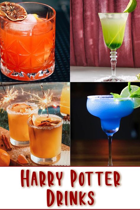 Harry Potter Drinks Goblet Of Fire Drink, Harry Potter Non Alcoholic Drink Recipes, Harry Potter Potion Drinks, Fire Whiskey Harry Potter, Harry Potter Jello Shots, Mocktails Non Alcoholic Harry Potter, Harry Potter Drink Ideas, Hufflepuff Drink, Book Inspired Drinks